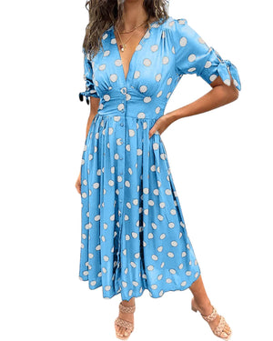 Evi – Dames Polka Dot Midi Jurk