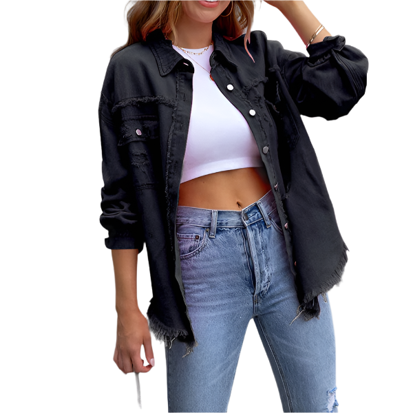 Camille – Vrouwelijk Denim Jack met Kleurrijke Distressed Look