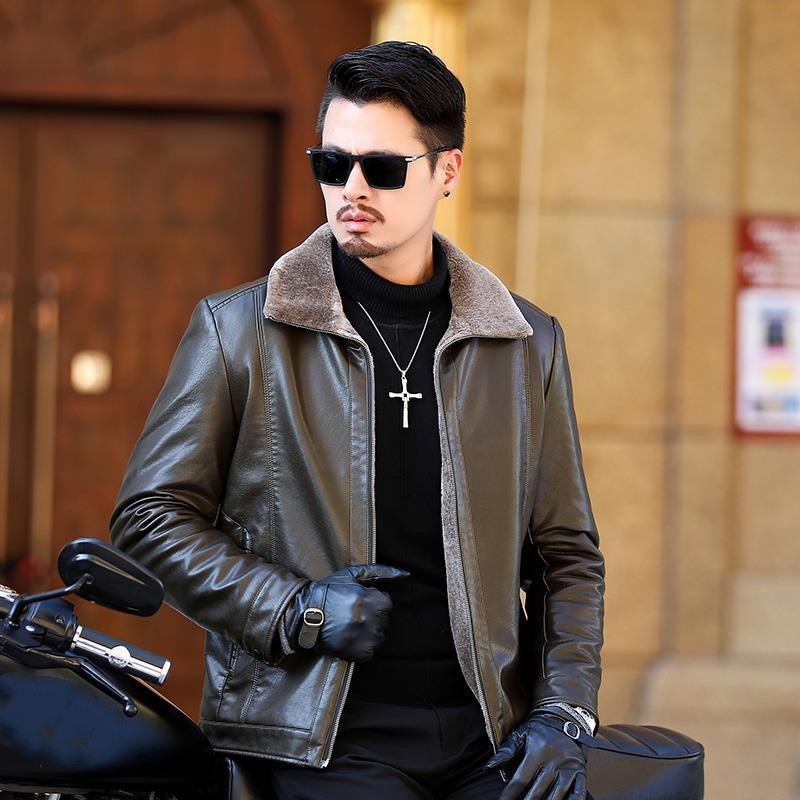 MarcoCuoio™️ Heren Faux Fleece Gevoerde Leren Warme Jas