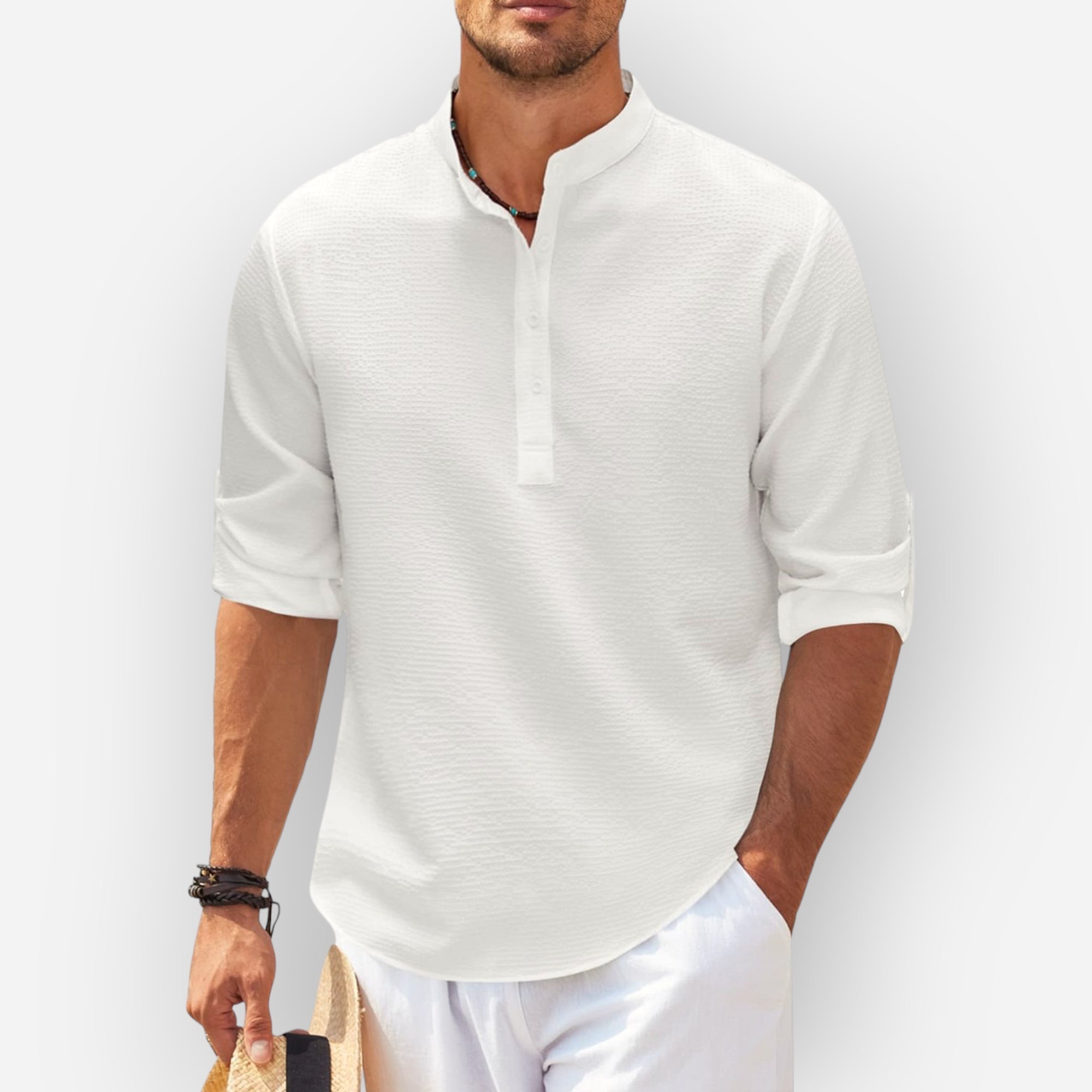 LucaMoretti™ katoen-linnen heren shirt met lange mouwen