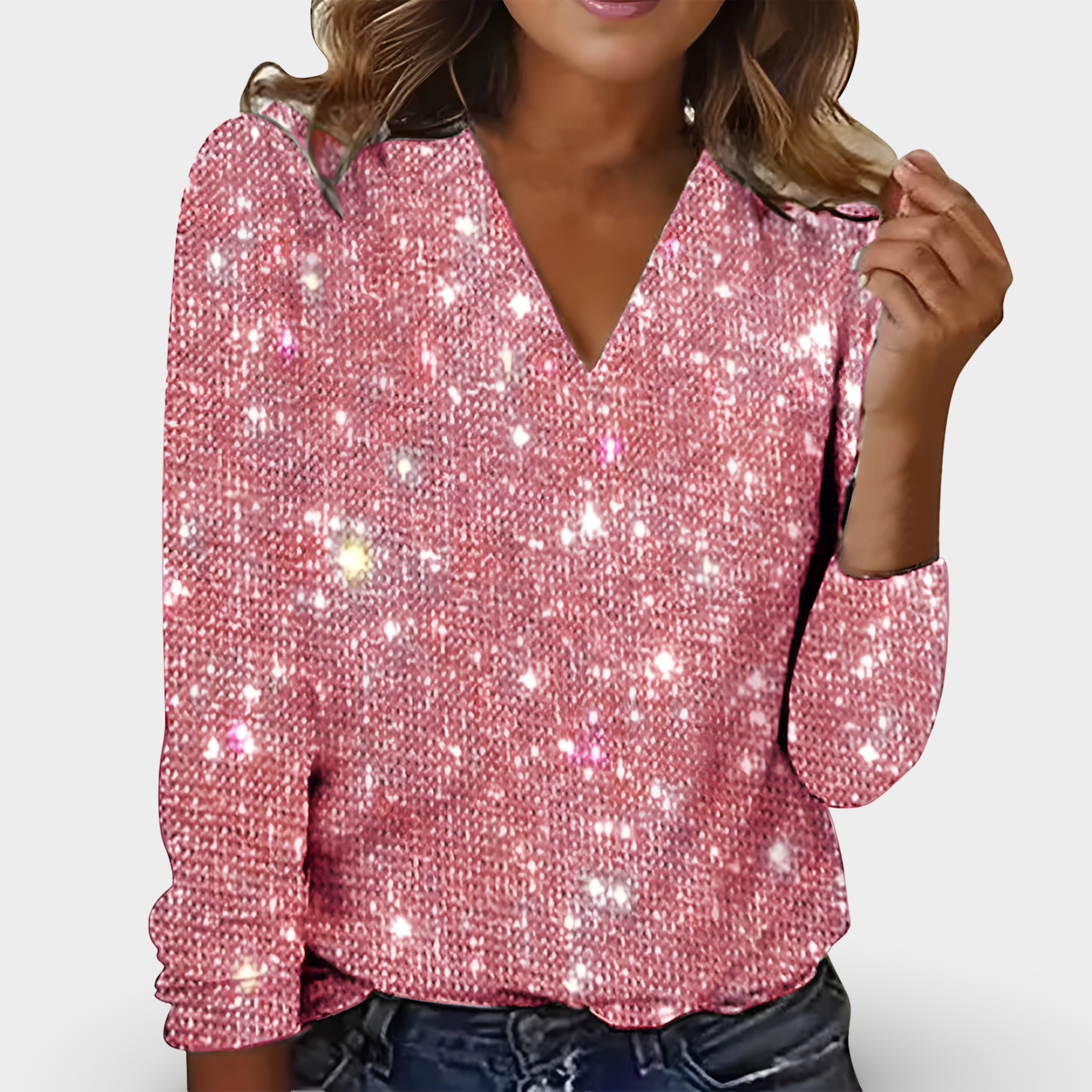 Elena – Glanzende V-Hals Dames Feest Blouse