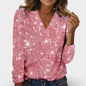 Elena – Glanzende V-Hals Dames Feest Blouse
