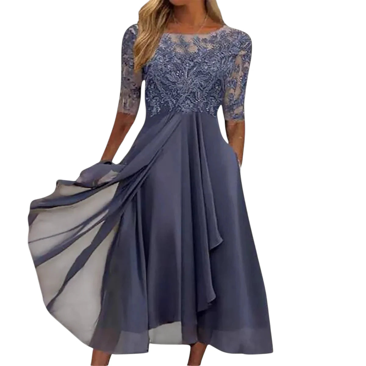 Eline – Dames Elegante Kant Midi Jurk