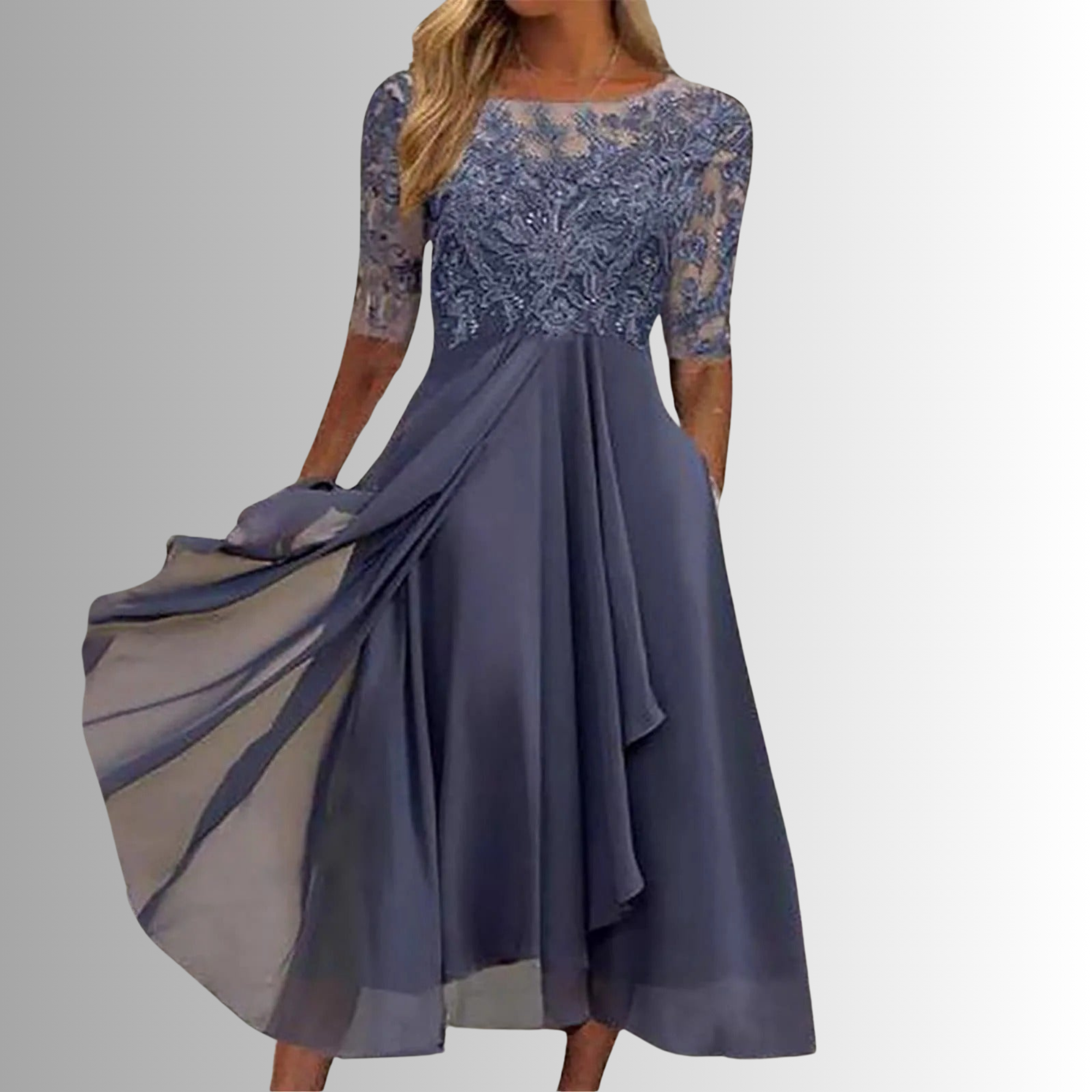 Eline – Dames Elegante Kant Midi Jurk