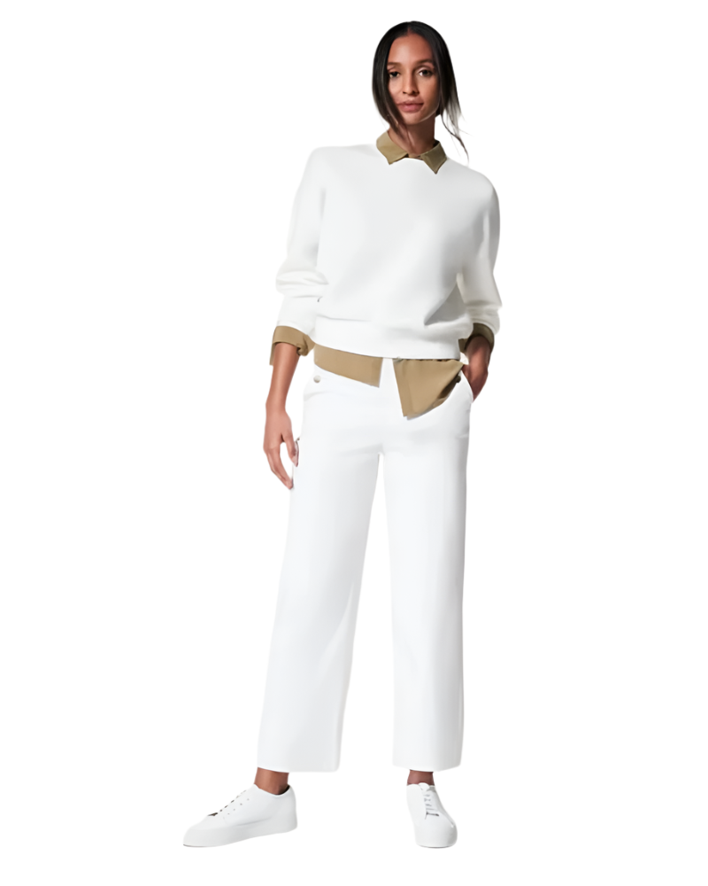 Elena – Stretch Twill Dames Broek met Wijde Pijpen