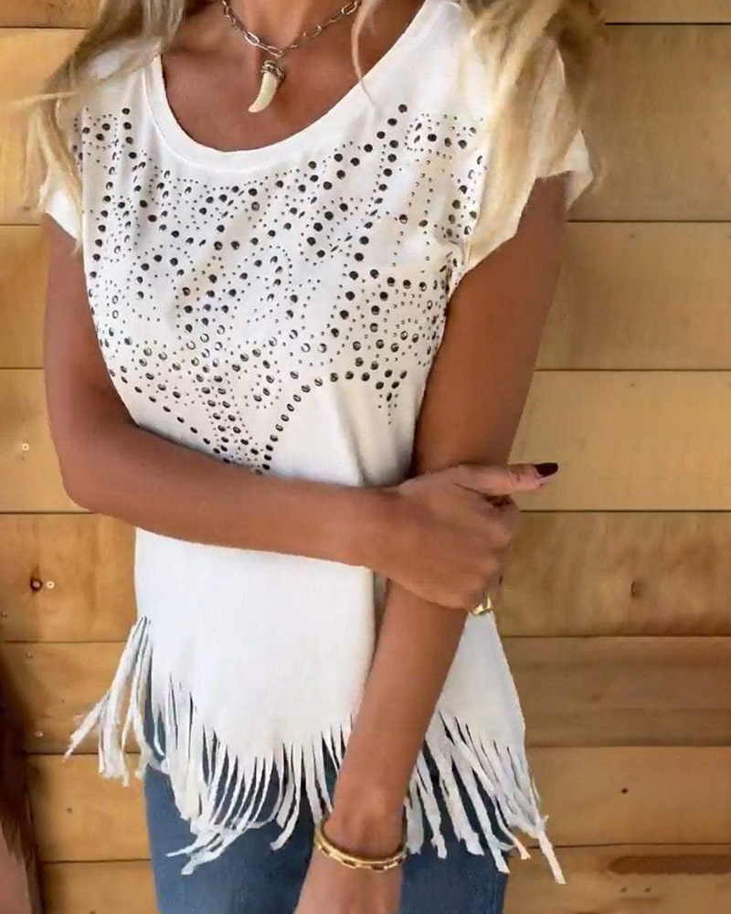 Aria – Fringe T-shirt met Studs voor Dames
