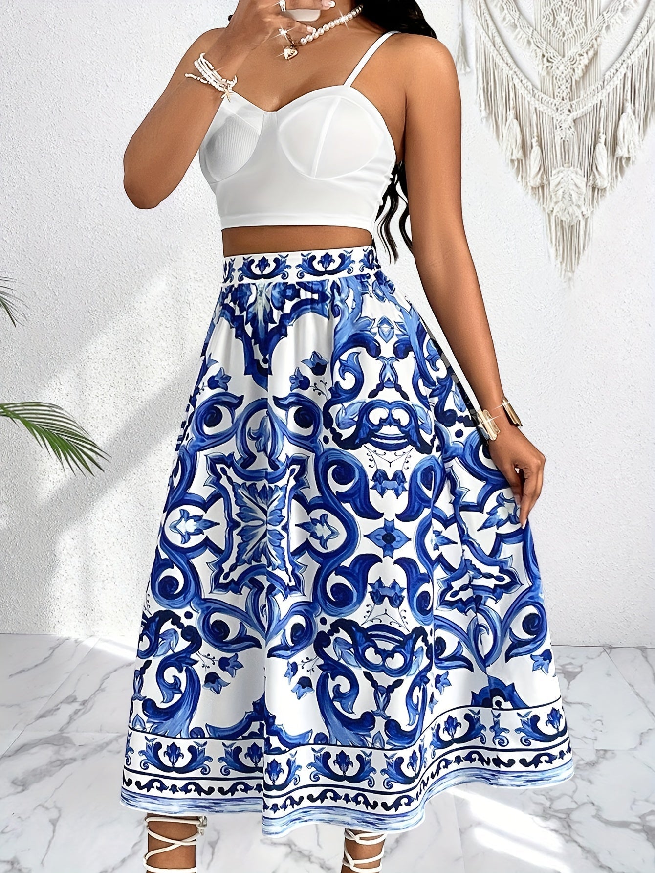 Chiara – Blauw & Wit Dames Zomer Rok Set