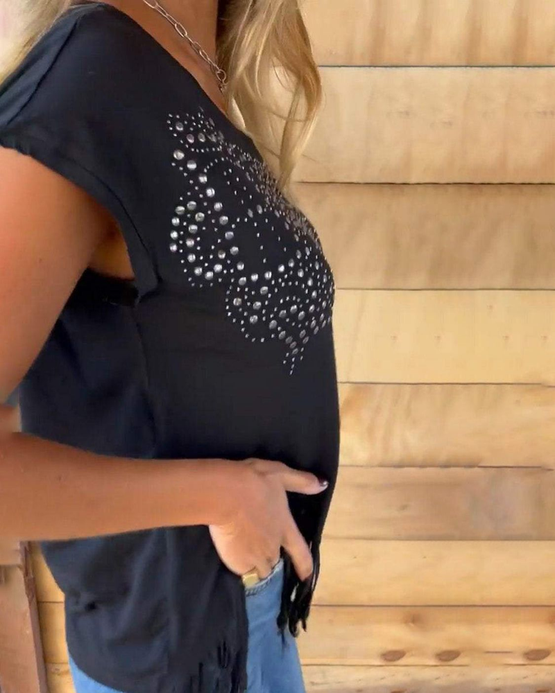 Aria – Fringe T-shirt met Studs voor Dames