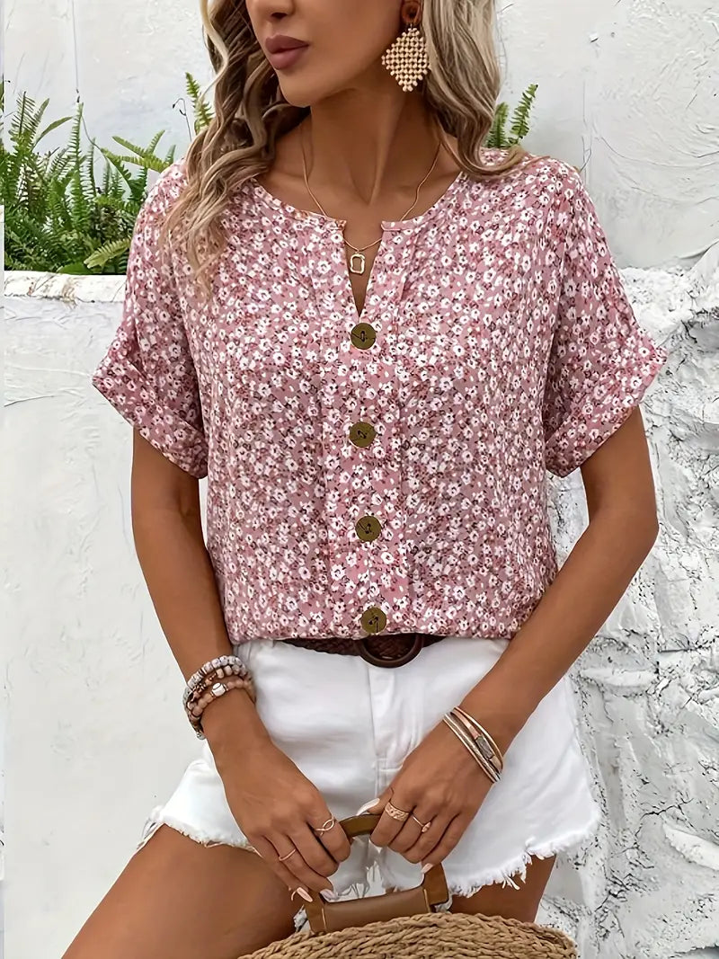 Sofia – Blush Roze Dames Blouse met Bloemenprint