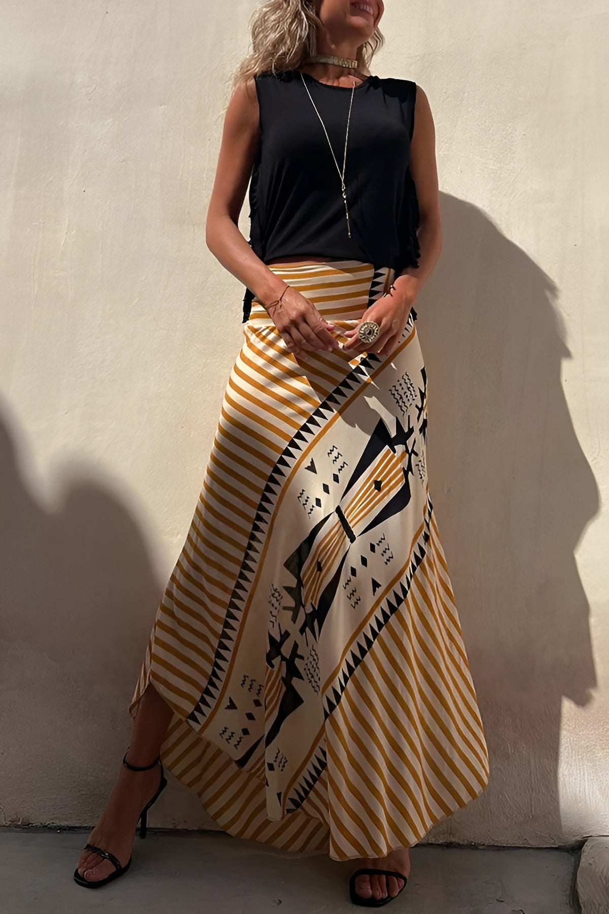 Serena – Vloeiende Dames Rok met Hoge Taille en Print