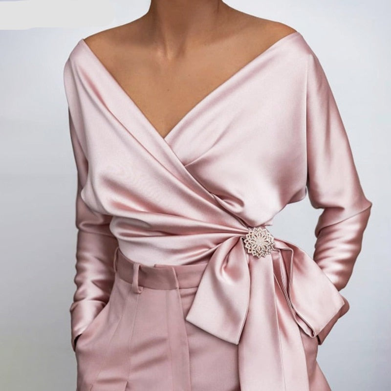 Isabella – Elegante Zijde V-Hals Blouse voor Dames