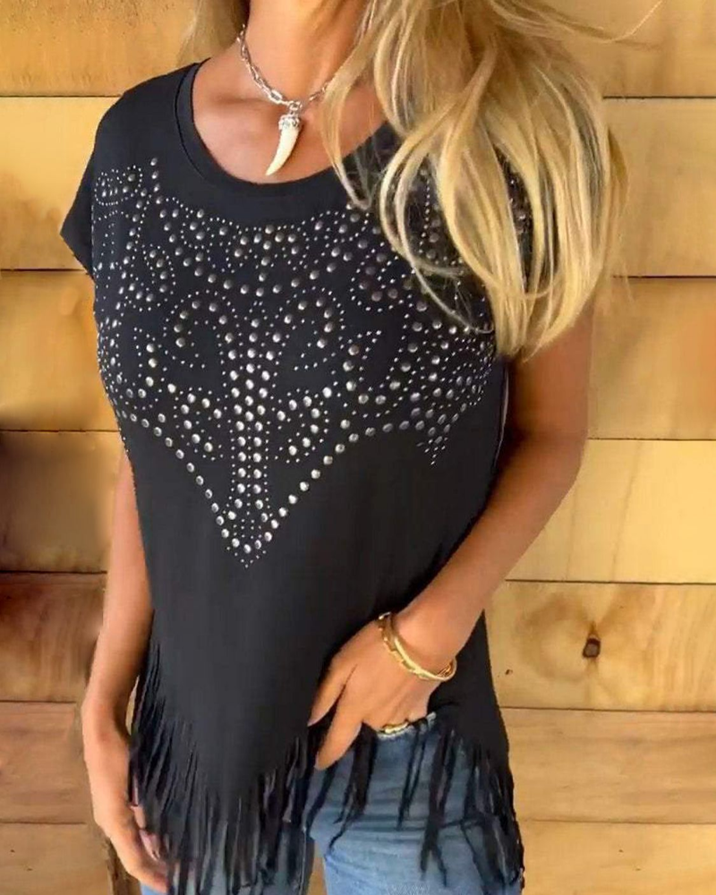 Aria – Fringe T-shirt met Studs voor Dames