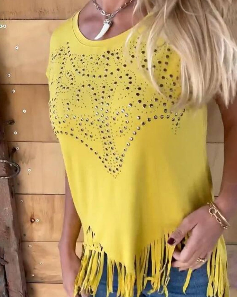 Aria – Fringe T-shirt met Studs voor Dames