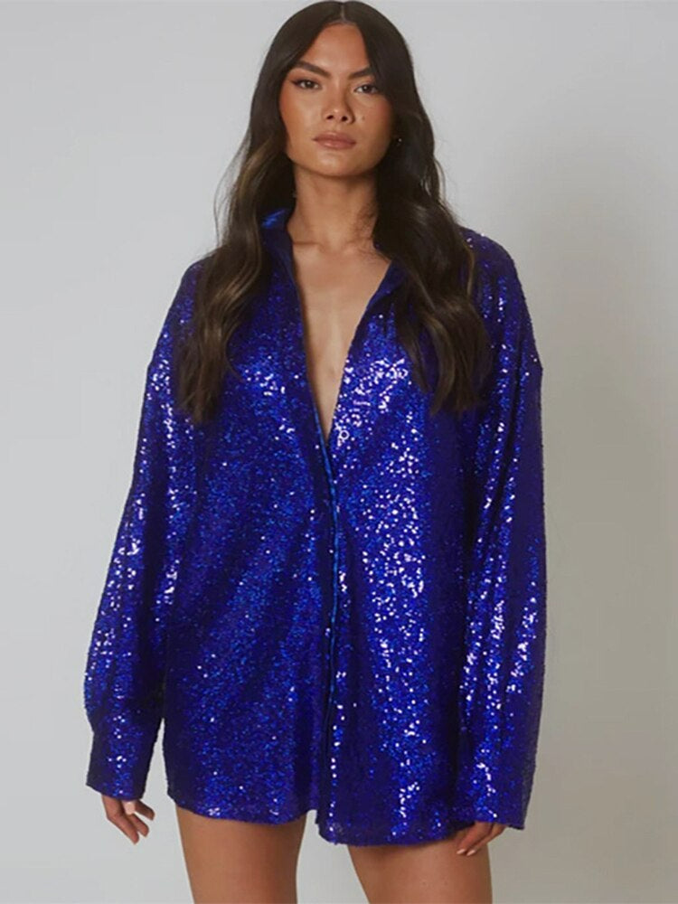 Isabella – Oversized Glitter Damesblouse
