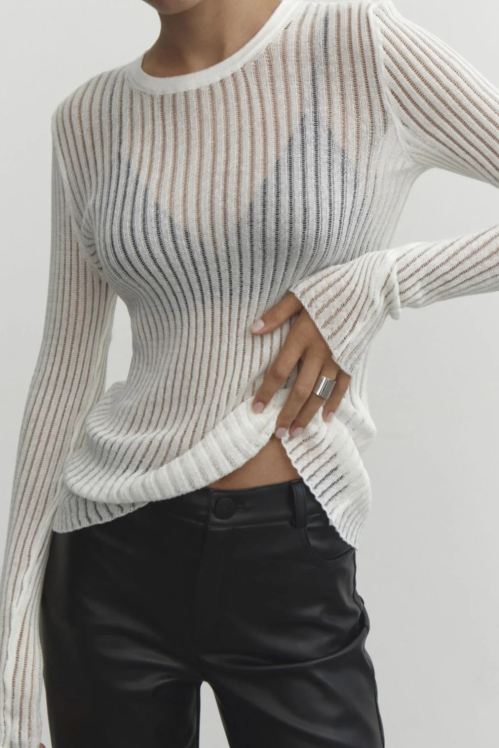 Giulia – Luxe Geribbelde Sheer Dames Top