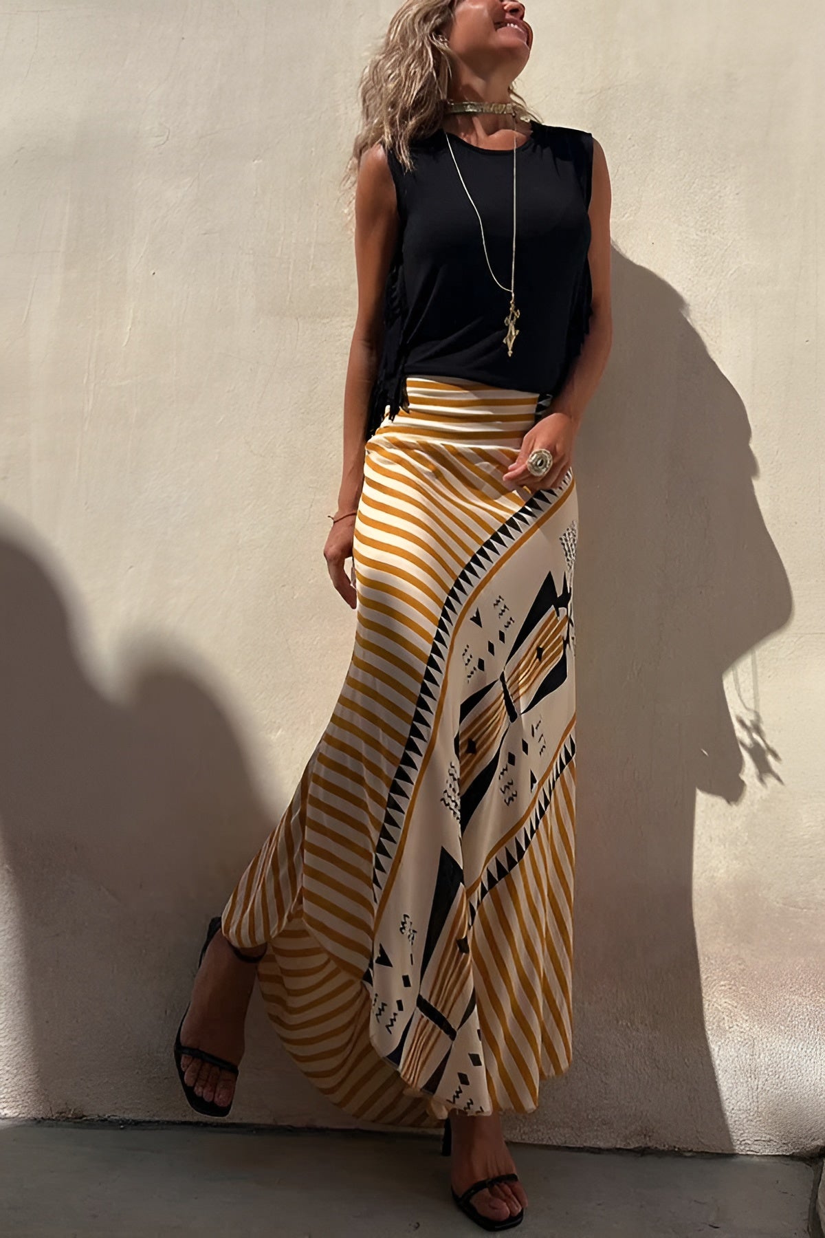 Serena – Vloeiende Dames Rok met Hoge Taille en Print
