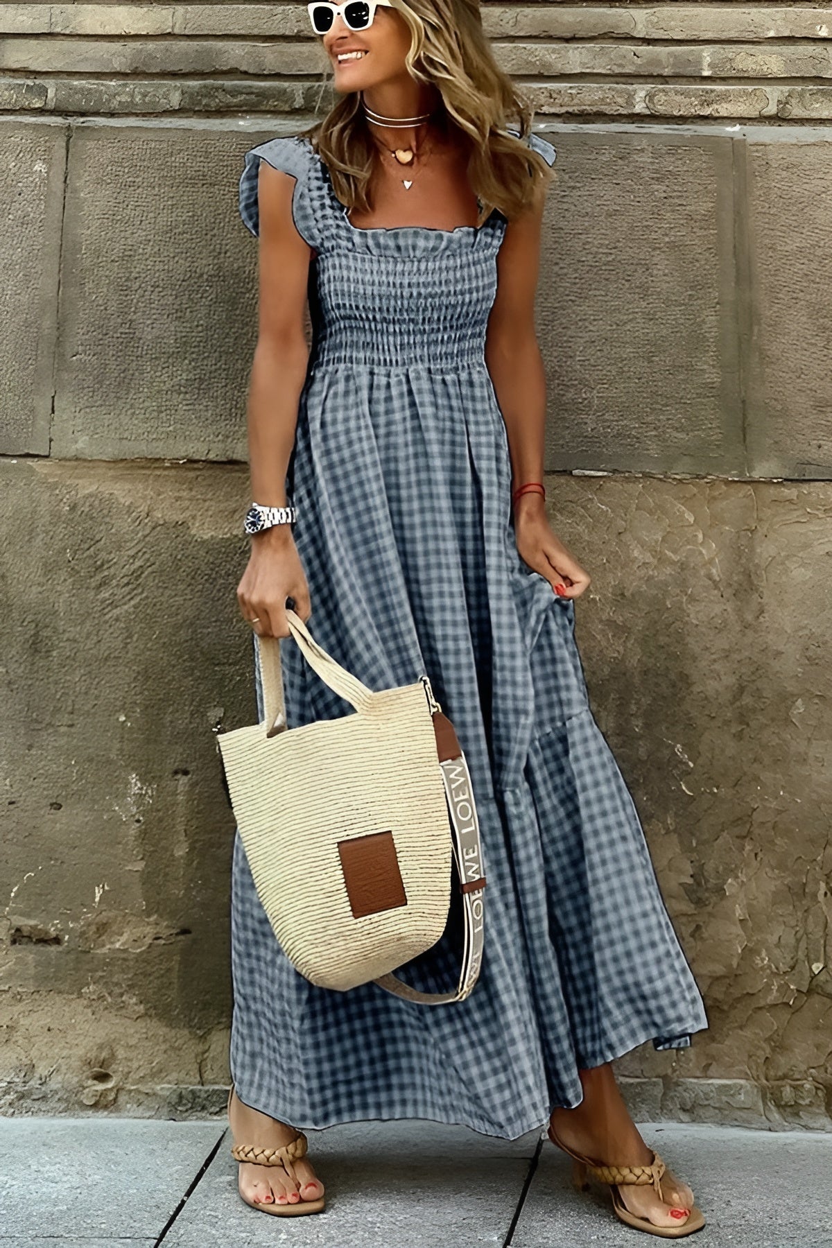 Gianna – Multicolor Dames Gingham Katoenen Jurk