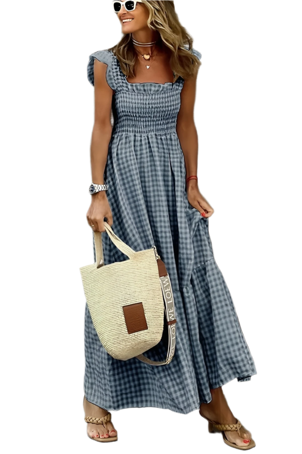 Gianna – Multicolor Dames Gingham Katoenen Jurk