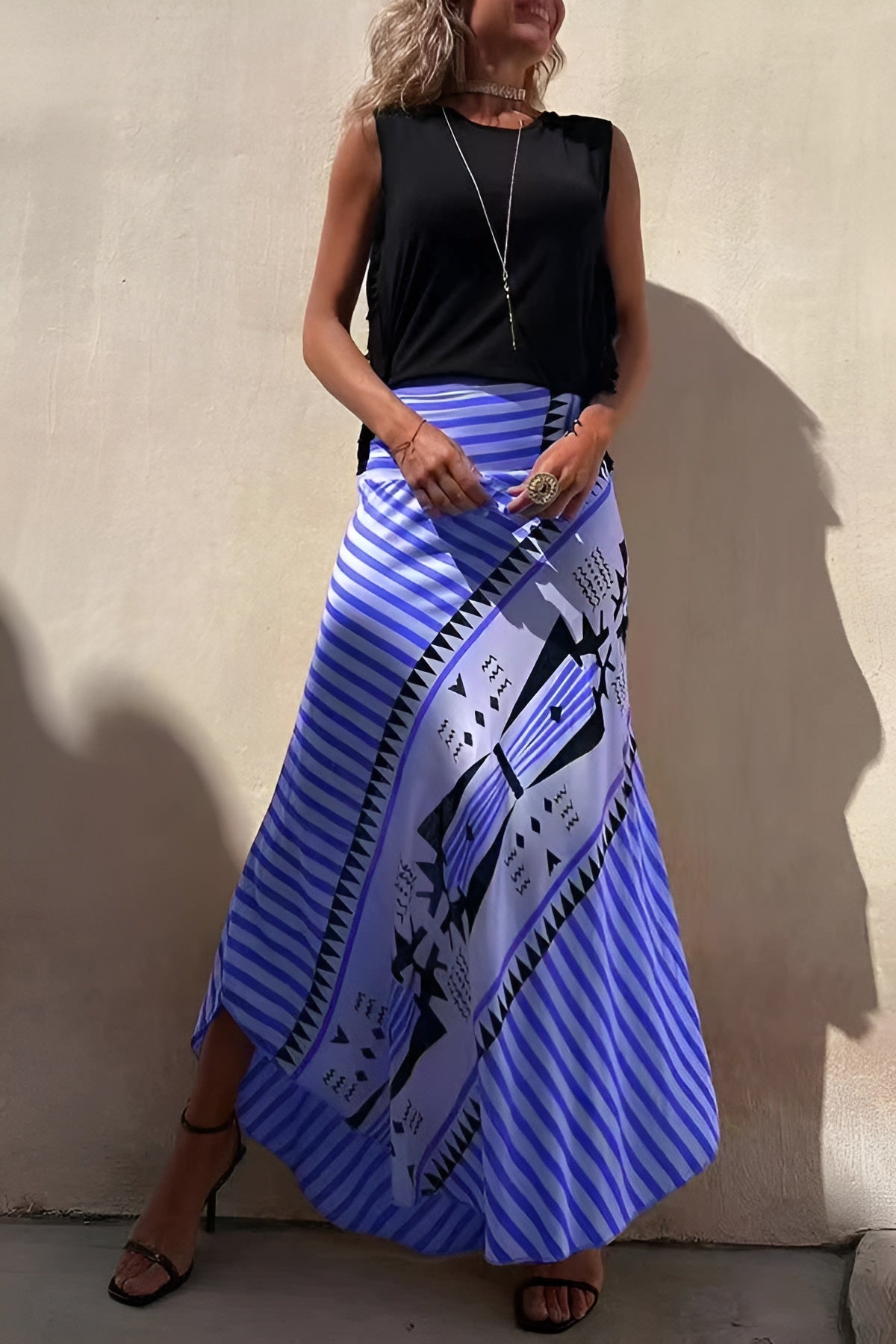 Serena – Vloeiende Dames Rok met Hoge Taille en Print