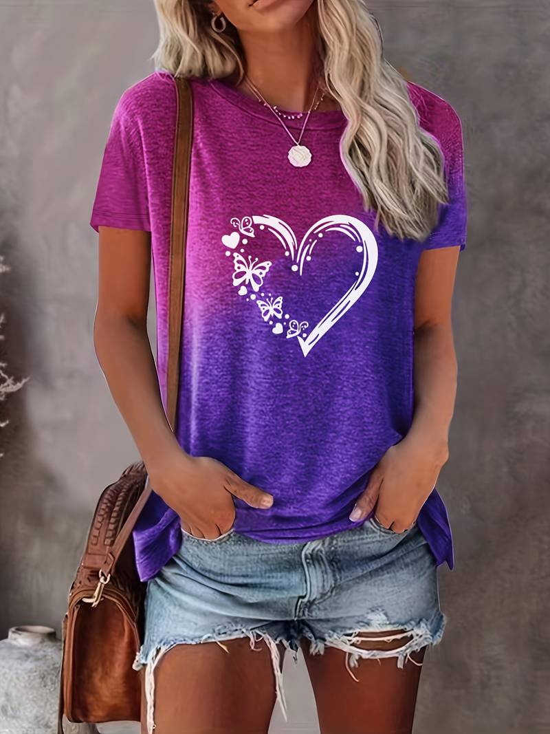 Élodie – Dames T-Shirt met Vlinderhart Print