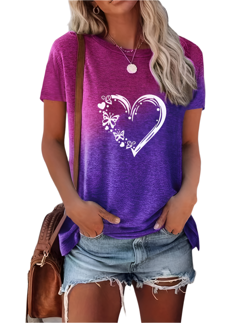 Élodie – Dames T-Shirt met Vlinderhart Print