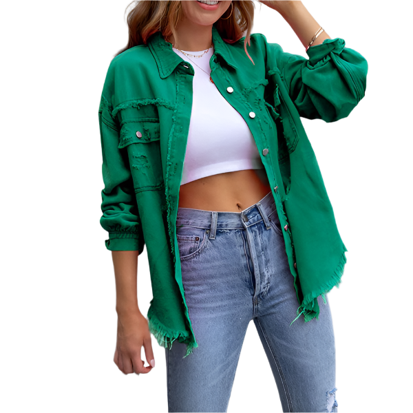 Camille – Vrouwelijk Denim Jack met Kleurrijke Distressed Look