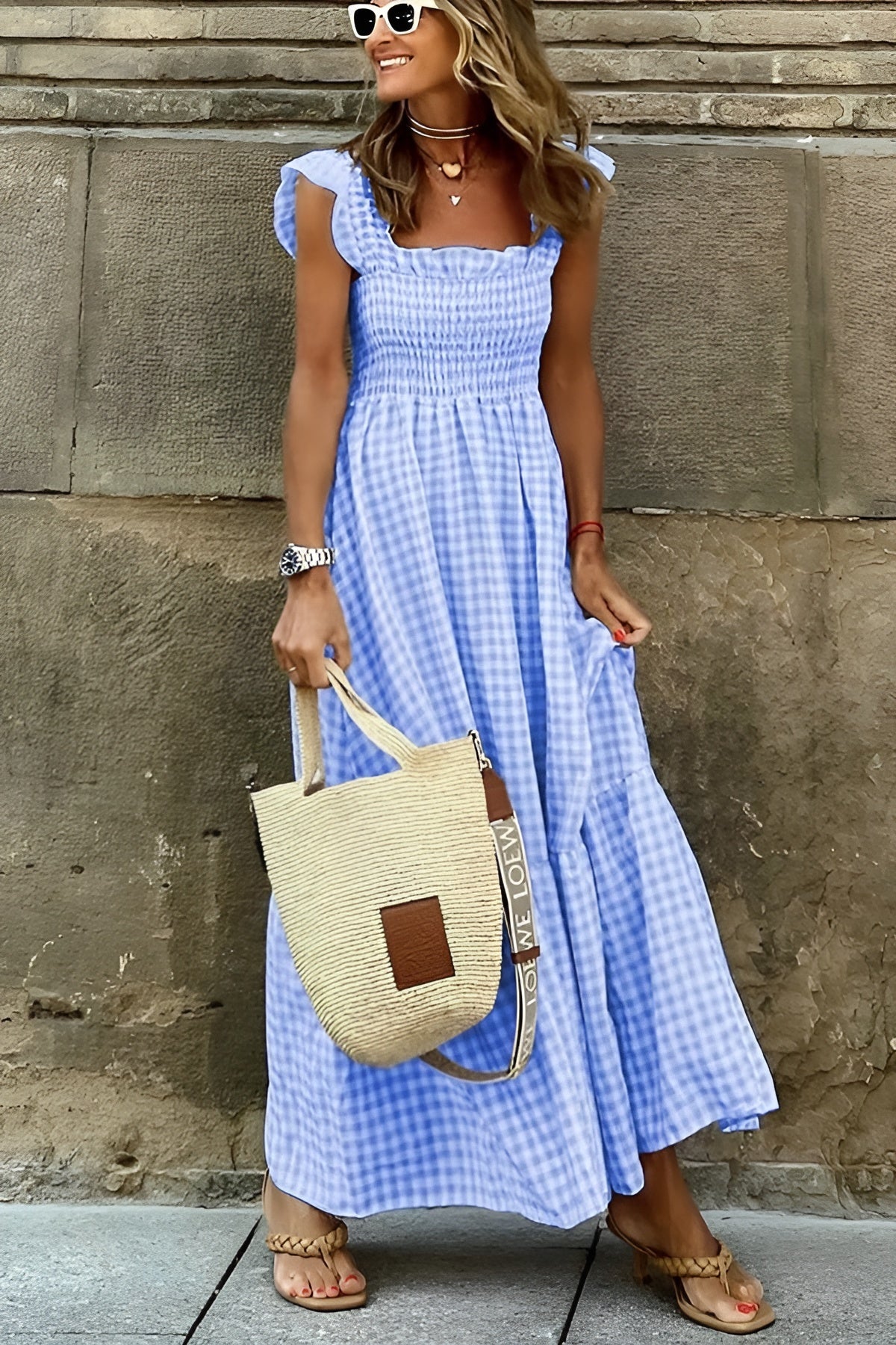 Gianna – Multicolor Dames Gingham Katoenen Jurk