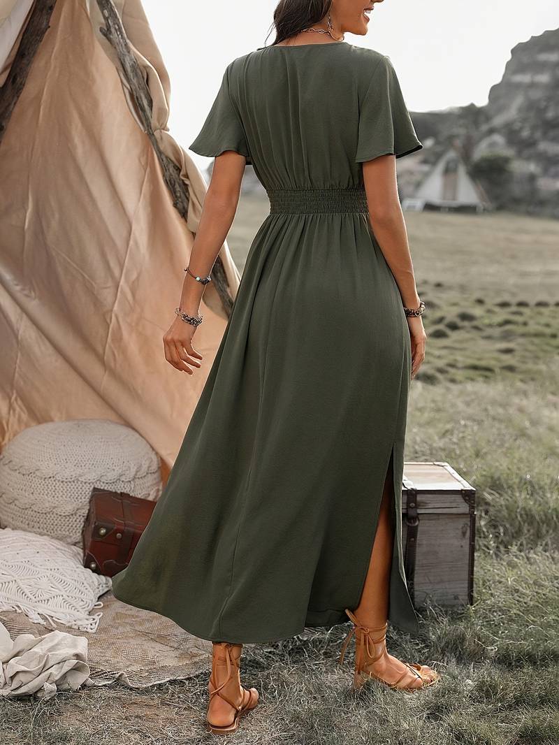 Sofia – Olijfgroene Getailleerde Dames Longline Jas
