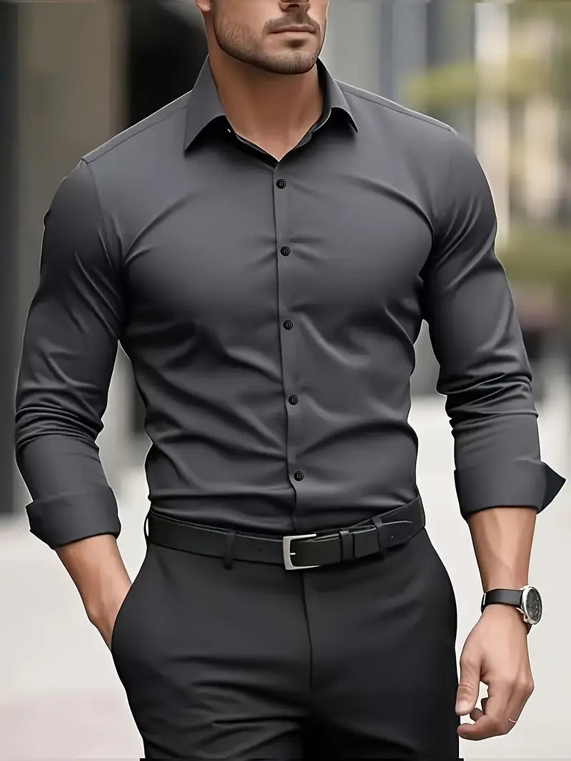 Larry – Slim Fit Heren Overhemd met Lange Mouwen