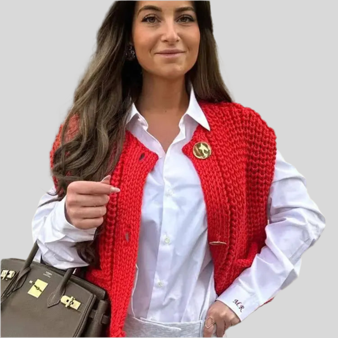GinevraFiamma Rood gebreid vest met gouden knopen voor dames