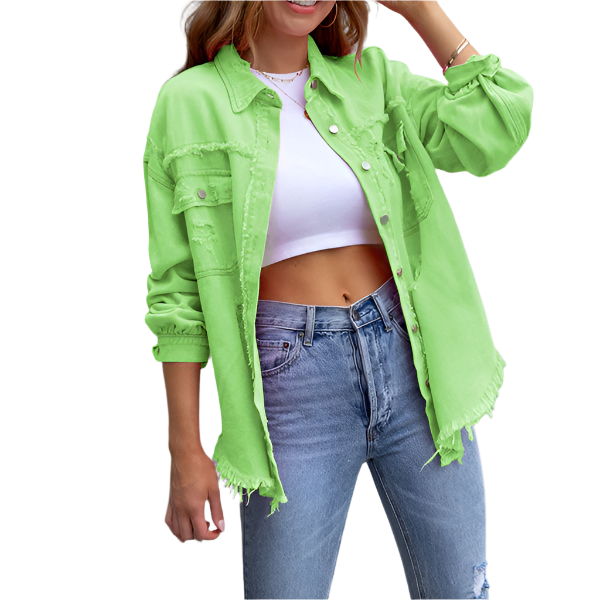 Camille – Vrouwelijk Denim Jack met Kleurrijke Distressed Look