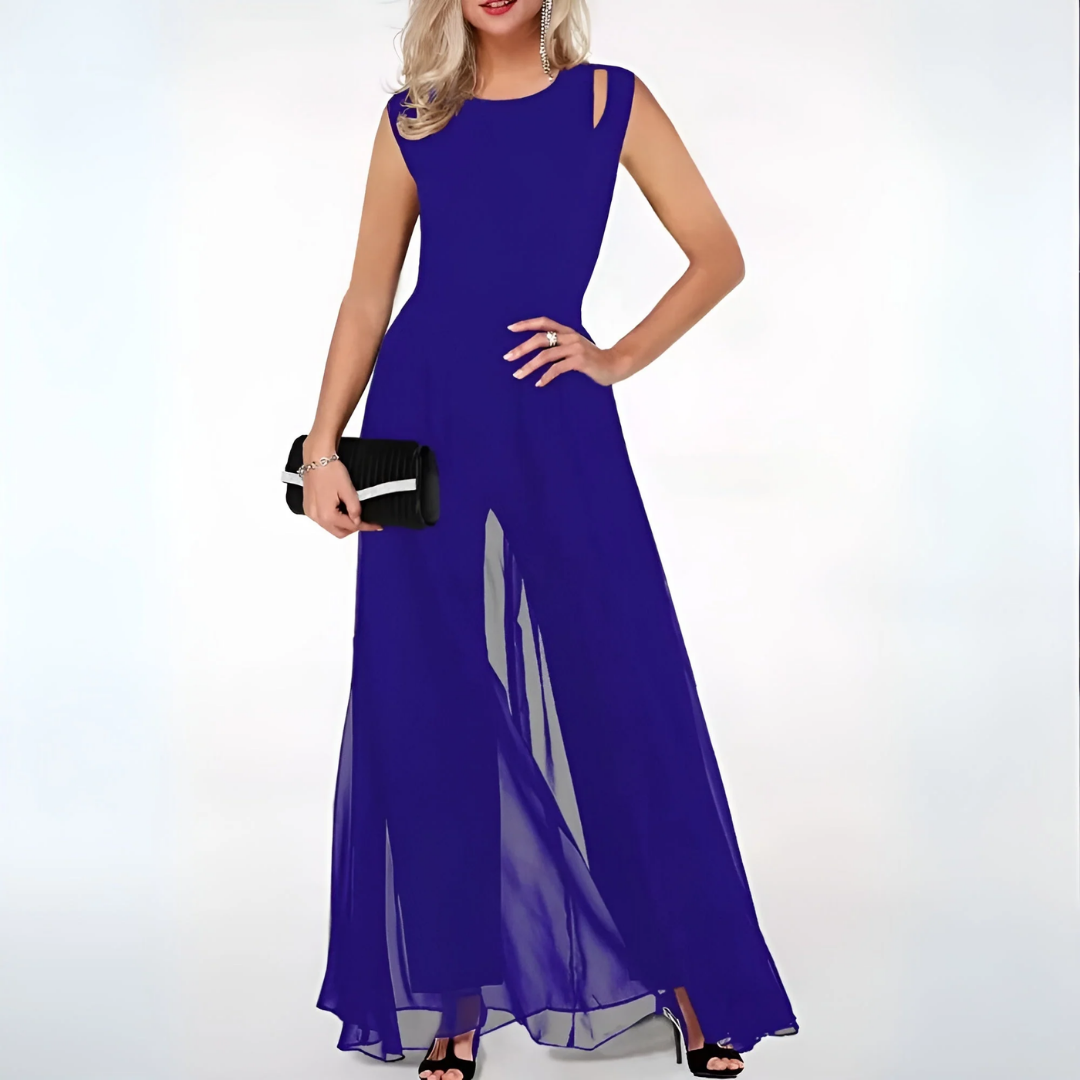 Elena – Mouwloze Wijde-Leg Dames Jumpsuit voor Formele Gelegenheden