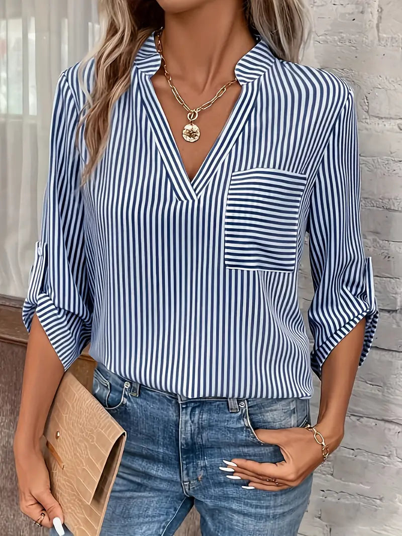 Camille – Gestreepte V-hals Blouse voor Dames