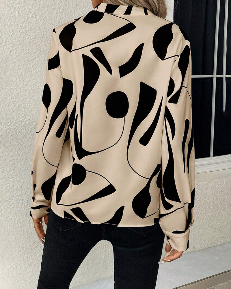 Isabella – Elegante Dames Blouse met Print en Hoge Kraag