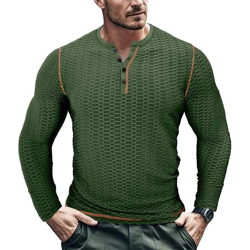 DavideResistenza™️ Henry-top slim fit voor heren met knopen