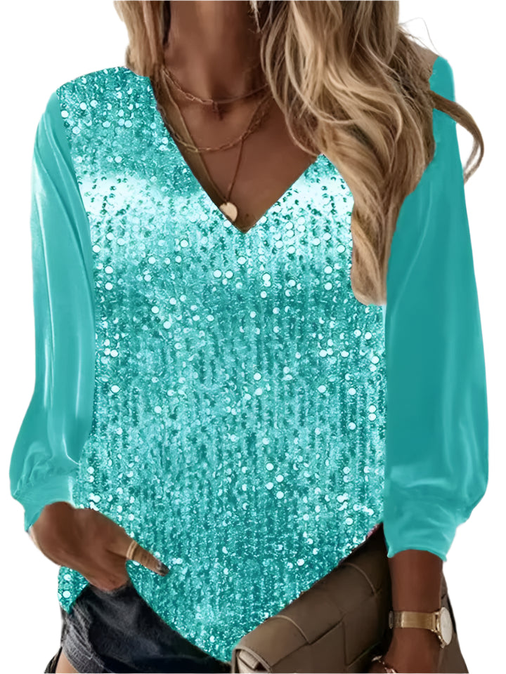 Isabella – V-hals Blouse met Pailletten voor Dames