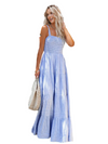 Alessia – Lichtgestreepte Maxi Jurk met Open Rug voor Dames
