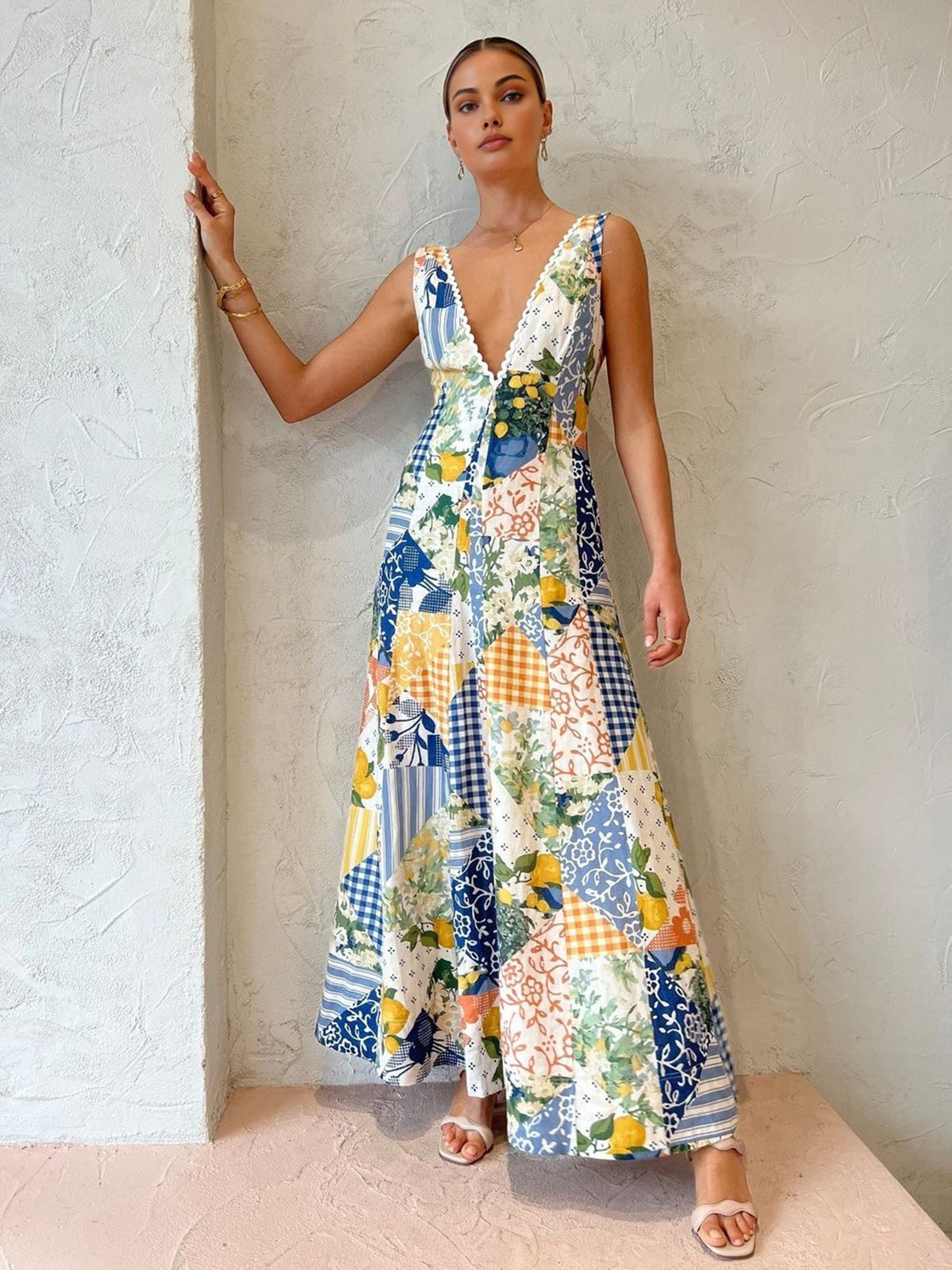 Camille – Boho Patchwork Maxi Jurk voor Vrouwen