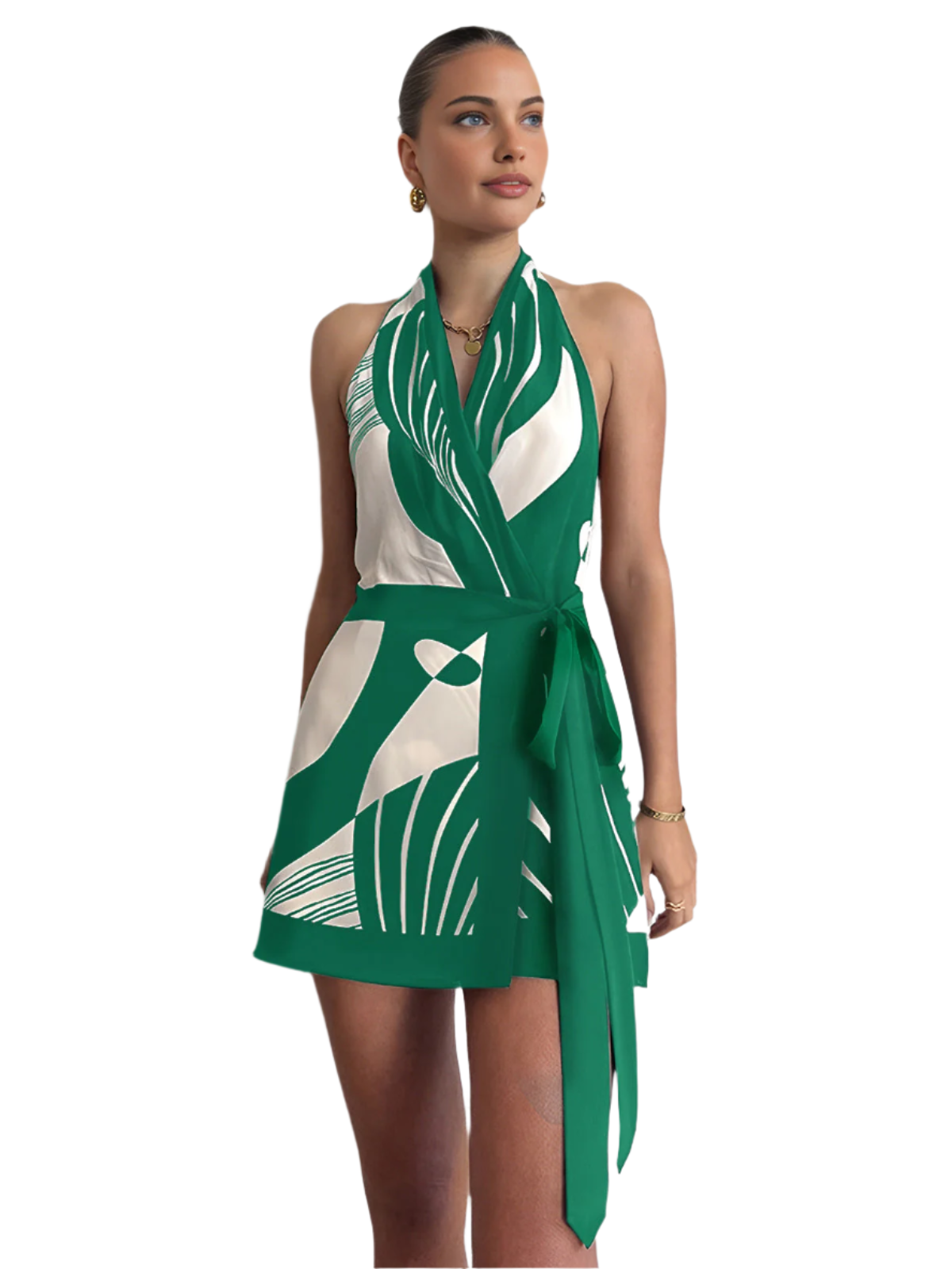 Glenda – Abstracte Satijnen Halterjurk voor Dames