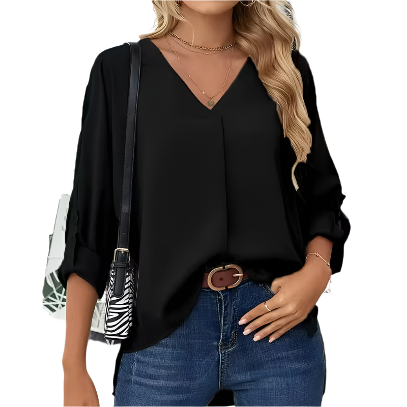Giulia – Vintage Loose-Fit Dames Chiffon Blouse met V-Hals