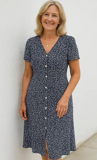 Yvonne – Zachte Stretch Dames V-Hals Jurk met Strik