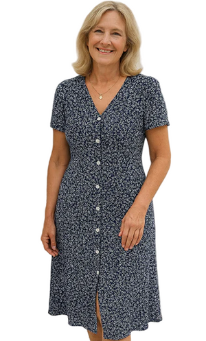 Yvonne – Zachte Stretch Dames V-Hals Jurk met Strik