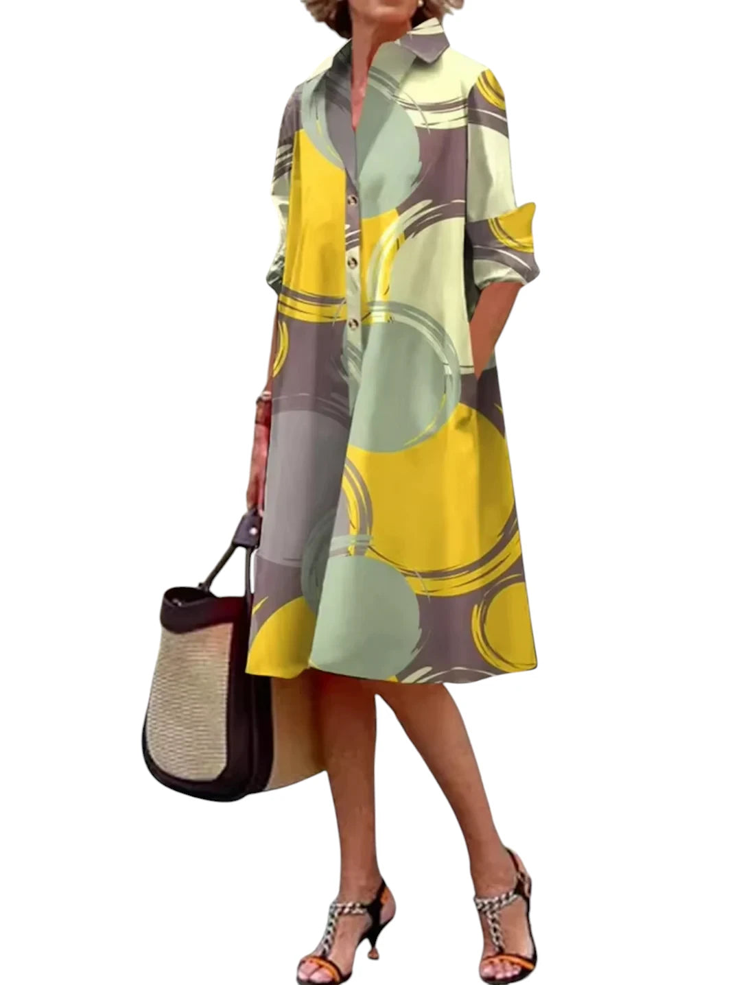 Kaye – Dames Blauwe Geometrische Strepen Midi Jurk