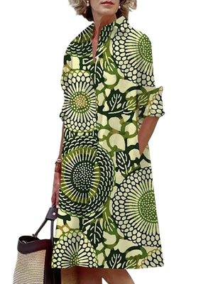 Kaye – Dames Blauwe Geometrische Strepen Midi Jurk
