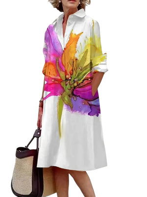 Kaye – Dames Blauwe Geometrische Strepen Midi Jurk