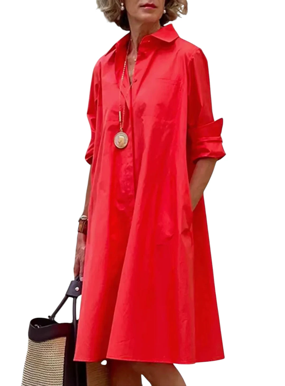 Kaye – Dames Blauwe Geometrische Strepen Midi Jurk