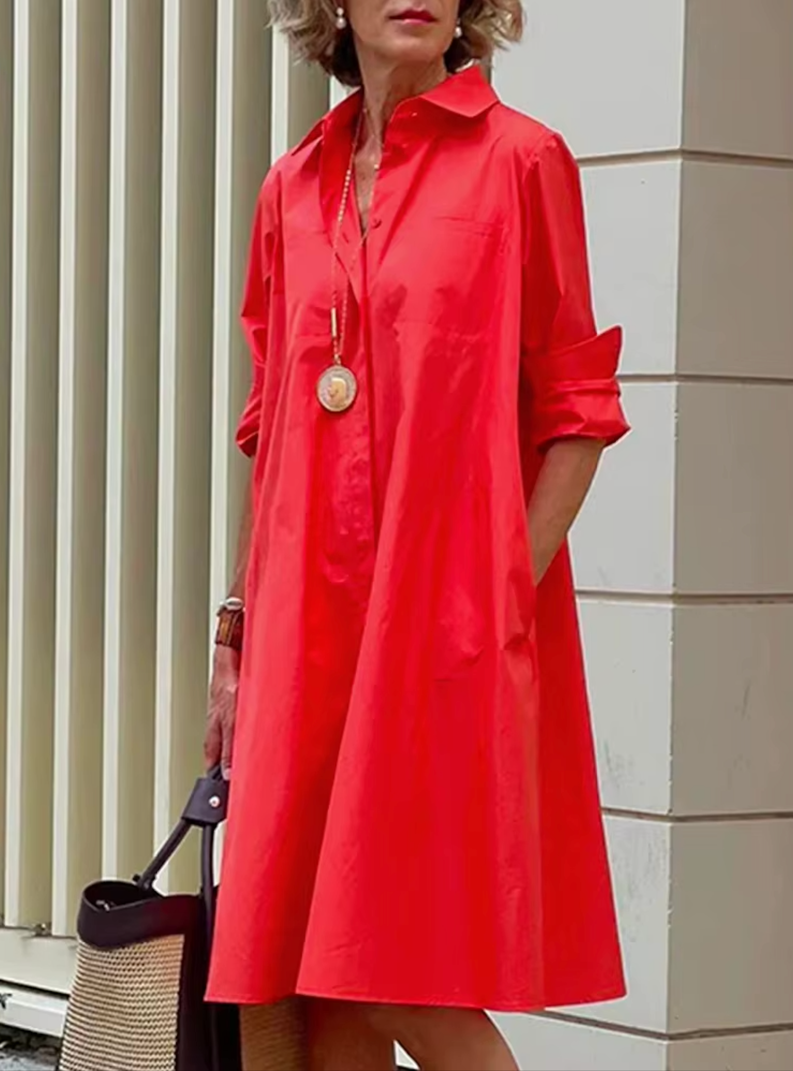 Kaye – Dames Blauwe Geometrische Strepen Midi Jurk