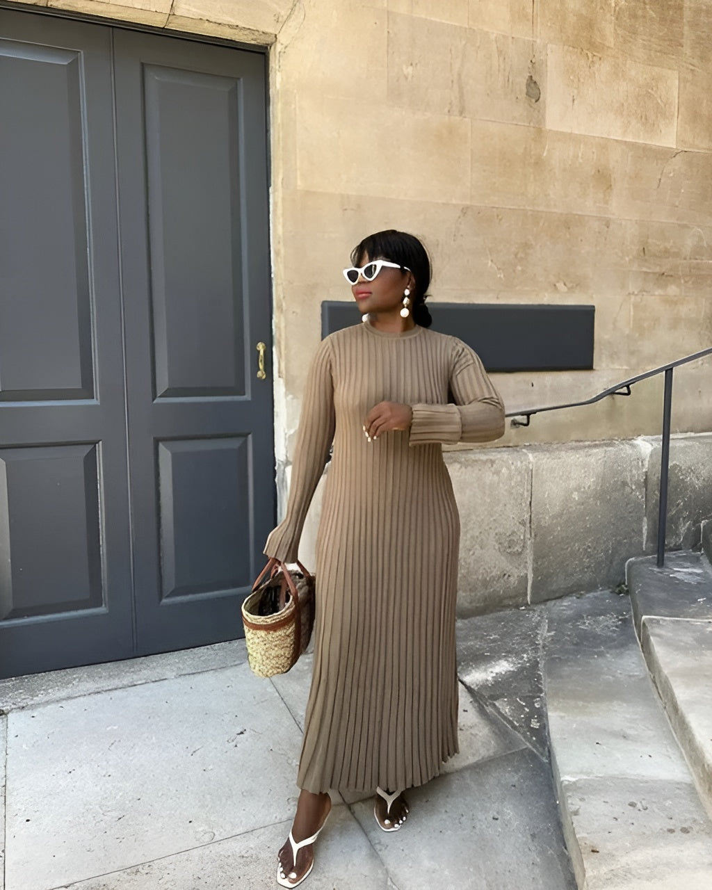 Isabella – Gebreide Multicolor Maxi Jurk voor Dames