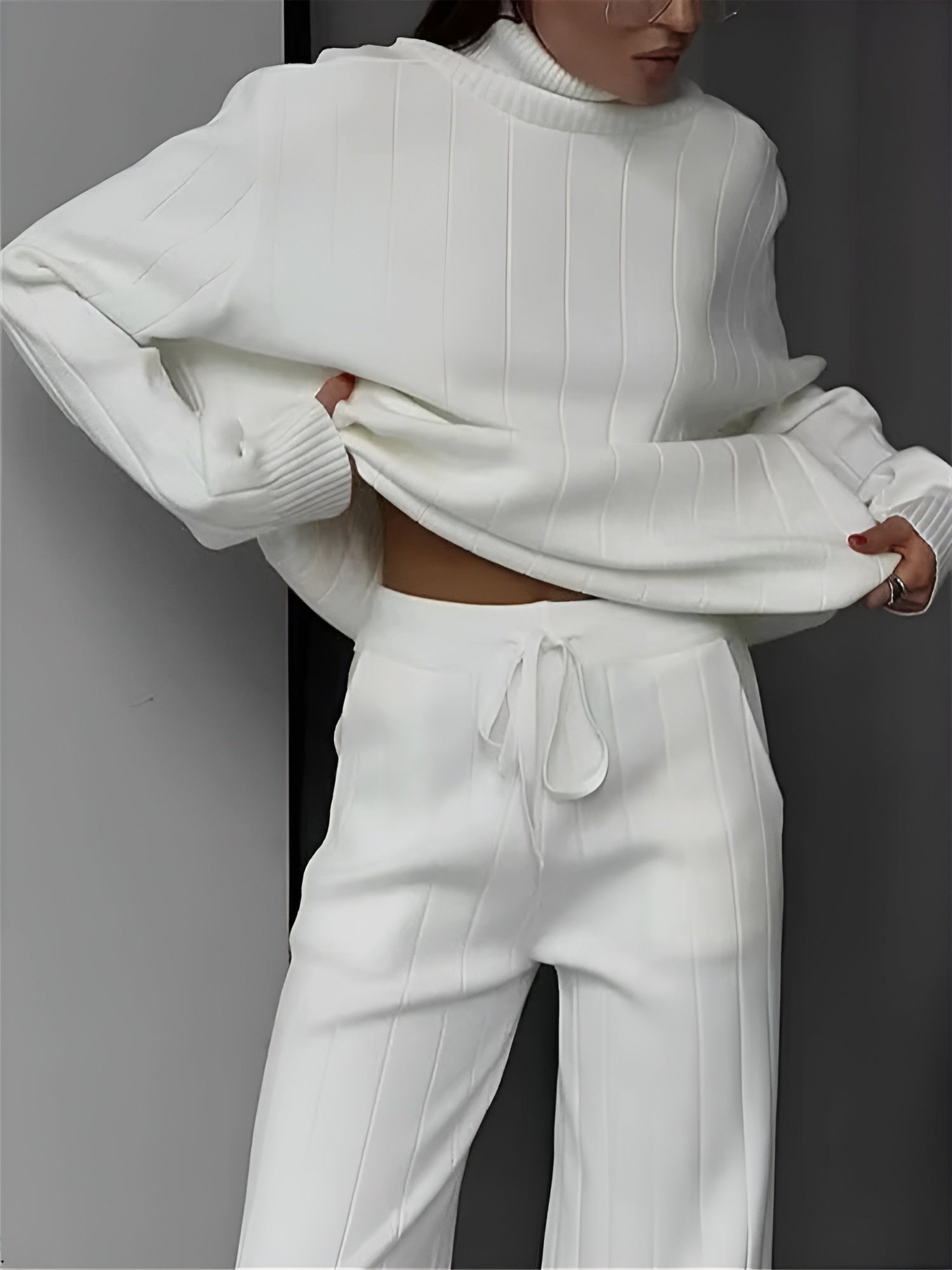 Sofia – Gebreide Dames Loungewear Set in Wit