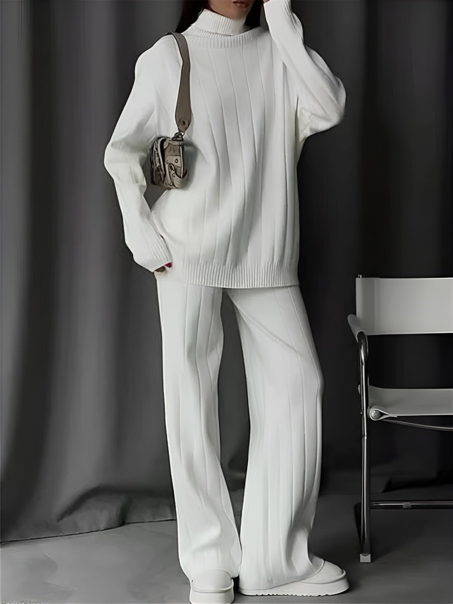 Sofia – Gebreide Dames Loungewear Set in Wit